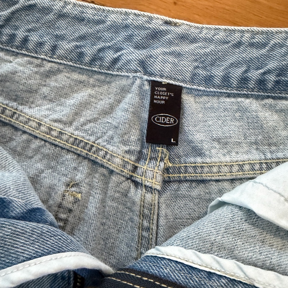 Cider Light Blue Denim Shorts with Fringe and Bead Detail - Picture 3 of 5